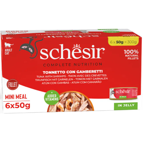 Hrana umeda pentru pisici Schesir Ton si Creveti 6x50g