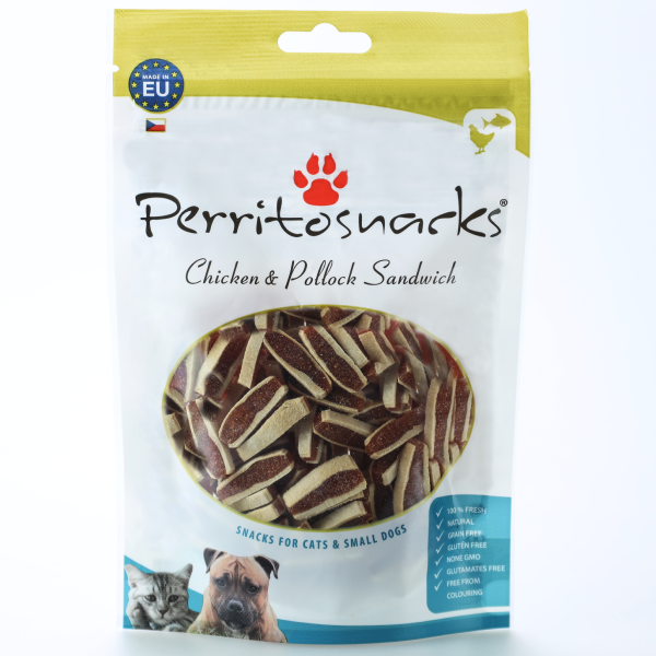 Recompensa caini Perrito Dog & Cat Chicken & Pollock Sandwich 100g