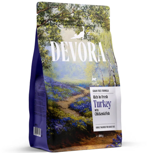 Hrana uscata pentru pisici Devora Cat GF Sterilised Carne alba si cartofi dulci 400g