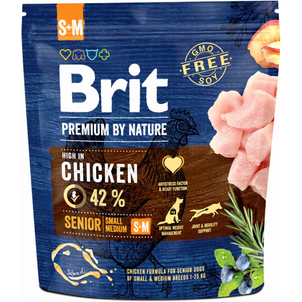 Hrana uscata pentru caini Brit Premium Senior Small&Medium Pui 1kg