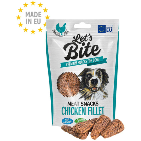 Recompense pentru caini Let's Bite Meat Snacks Fileuri Pui 80g