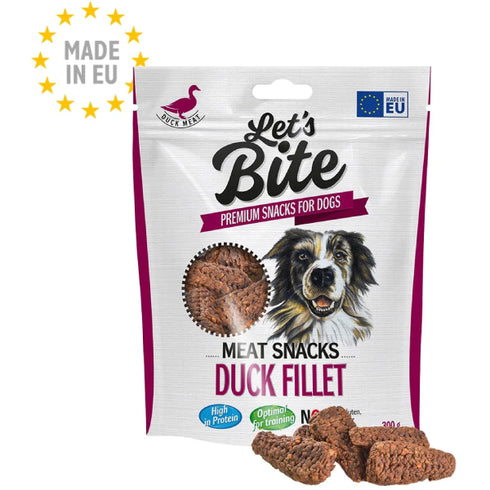 Recompense pentru caini Let's Bite Meat Snacks Fileuri Rata 80g