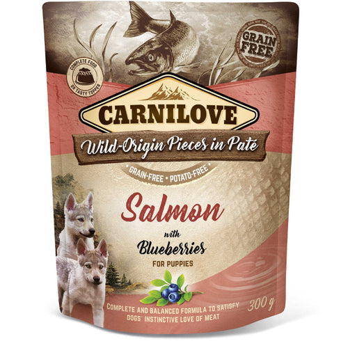 Hrana uscata pentru caini Carnilove Puppy Somon si afine 300g