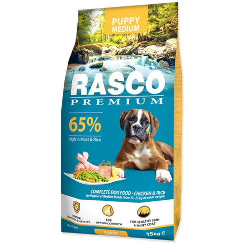 Hrana uscata pentru caini Rasco Premium Puppy Medium Pui si orez 15kg