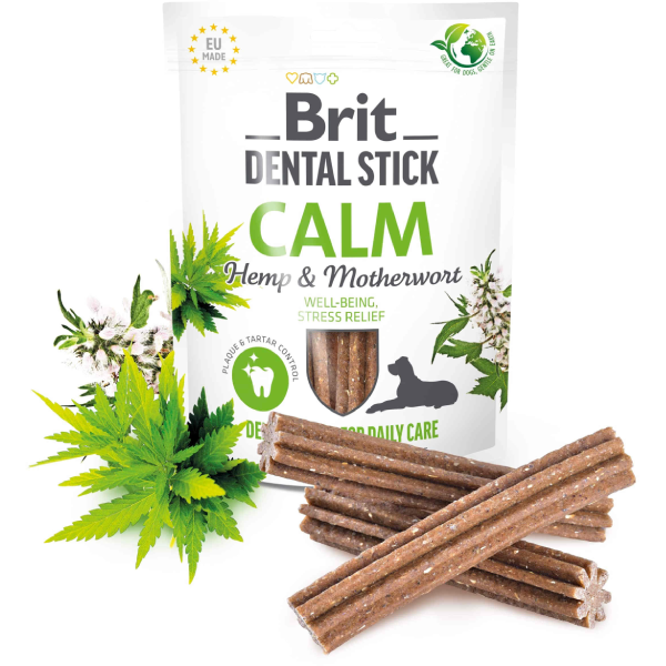Recompense pentru caini Brit Snack Dental Calm Canepa si planta talpa gastei 7buc 251g