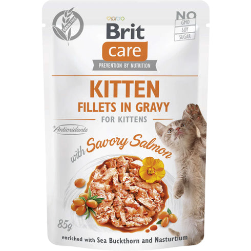Hrana umeda pentru pisici Brit Care Kitten Grain Free Fileuri de somon in sos 85g