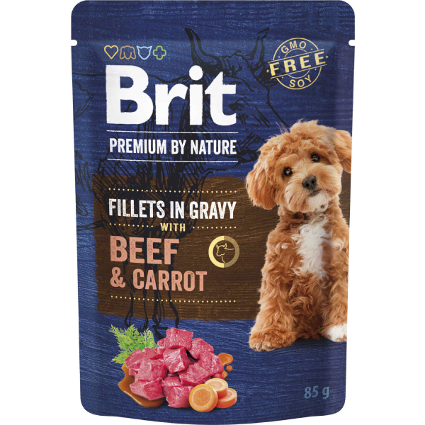 Hrana umeda pentru caini Brit Premium Fileuri de vita cu morcov in sos 85g