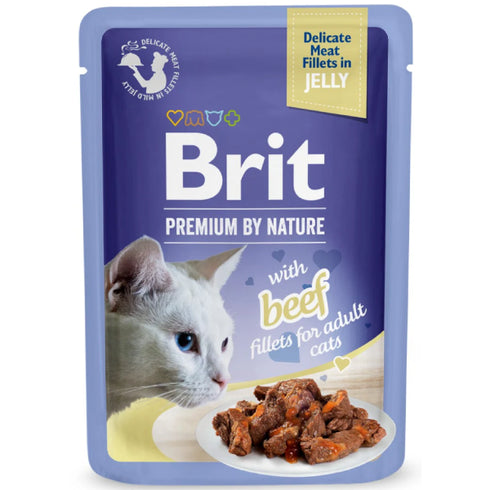 Hrana umeda pentru pisici Brit Premium Delicate Fileuri de vita in jeleu 85g