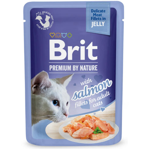 Hrana umeda pentru pisici Brit Premium Delicate Fileuri de somon in jeleu 85g