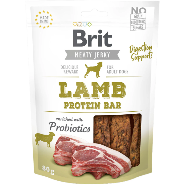 Recompense pentru caini Brit Jerky Baton proteic Miel 80g