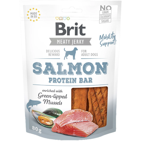 Recompense pentru caini Brit Jerky Baton Proteic cu somon 80g