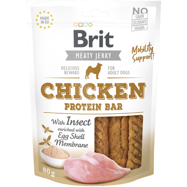 Recompense pentru caini Brit Jerky Baton proteic cu pui si insecte 80g