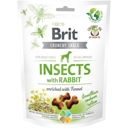 Recompense pentru caini Brit Crunchy Snack Insecte cu iepure si fenicul 200g