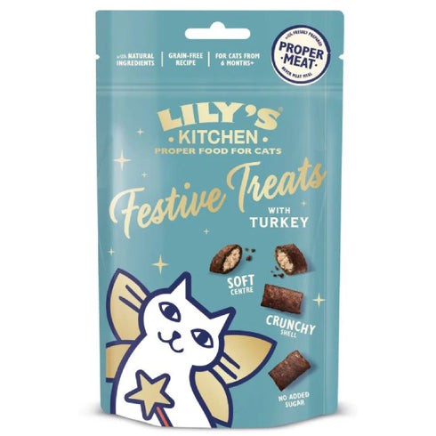 Recompensa pentru pisici Lili's Kitchen Festive Cat Pillow Treats Curcan 60g