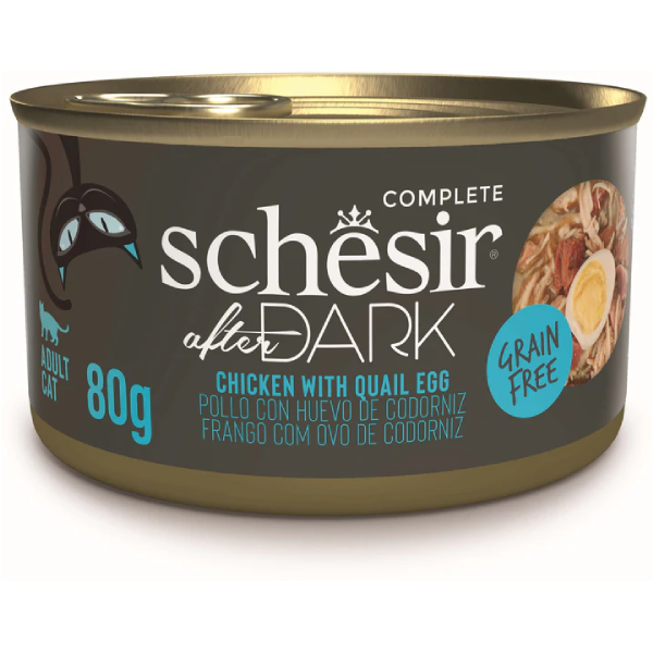 Hrana umeda pentru pisici Schesir After Dark Pui si ou de prepelita 80g