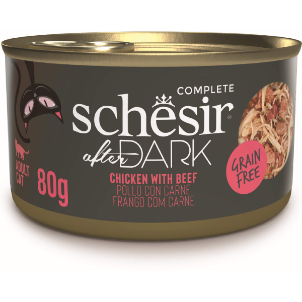 Hrana umeda pentru pisici Schesir After Dark Pui si Vita 80g