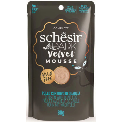 Hrana umeda pentru pisici Schesir After Dark Velve Mousse Pui si ou de prepelita 80g