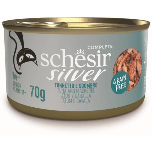 Hrana umeda pentru pisici Schesir Silver Ton si macrou 70g