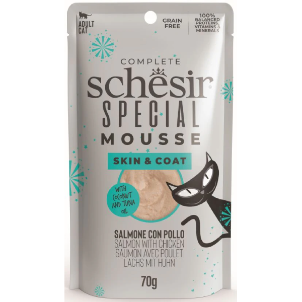 Hrana umeda pentru pisici Schesir Special Skin&Coat Somon si pui 70g