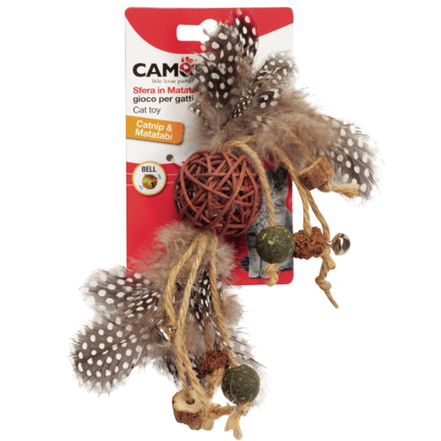 Jucarie pentru pisici Camon CAM-AG110 Minge cu matatabi, franghie, catnip si clopotei 24cm