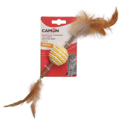 Jucarie pentru pisici Camon CAM-AG114 Minge cu franghie si pene 14cm