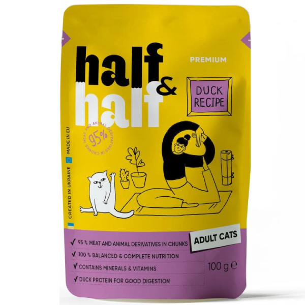Hrana umeda pentru pisici Half&Half Bucati Rata in sos 100g