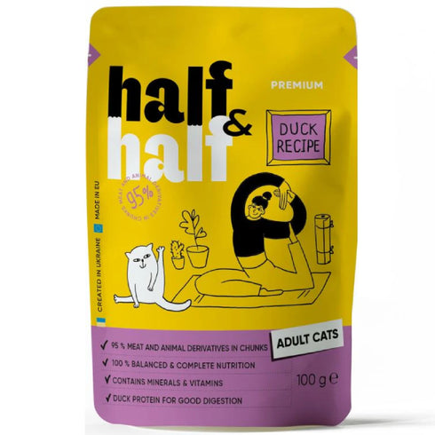 Hrana umeda pentru pisici Half&Half Bucati Rata in sos 100g