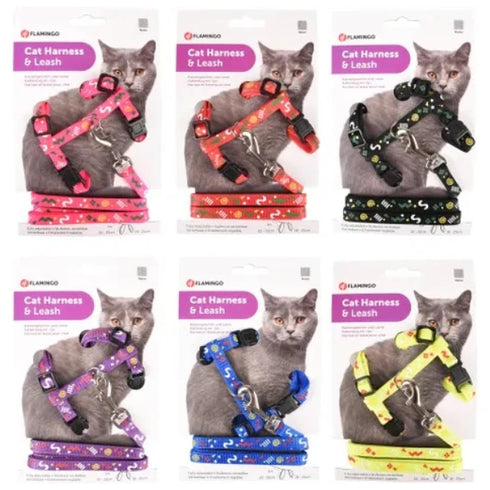 Ham si lesa pentru pisici Flamingo Party Multicolor 25/35cmX10mmX100cm