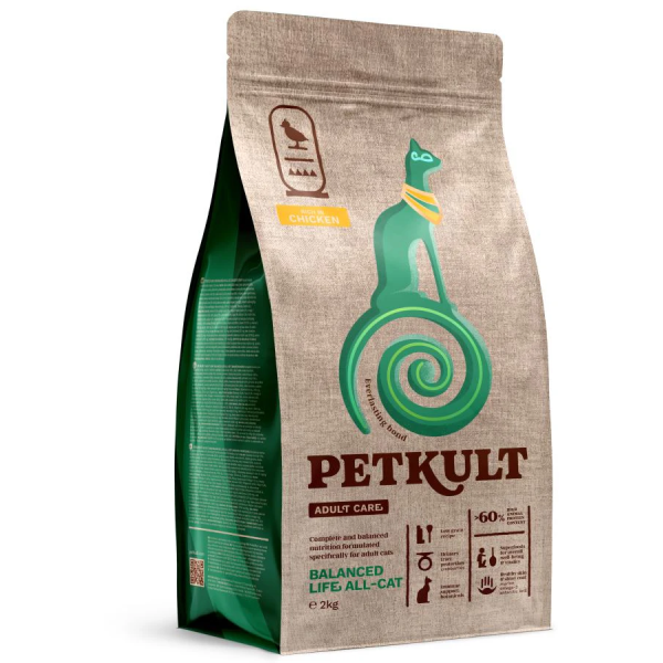 Hrana uscata pentru pisici Petkult Cat Adult Care Balanced Life Pui 2kg