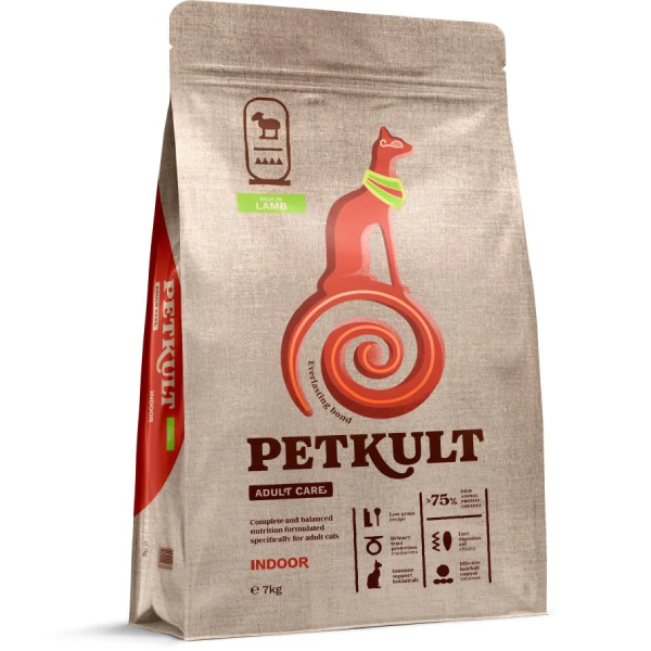Hrana uscata pentru pisici Petkult Cat Adult Indoor Miel 7kg