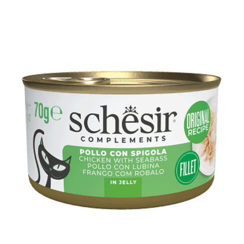 Hrana umeda pentru pisici Schesir Pui si Biban Jelly 70g