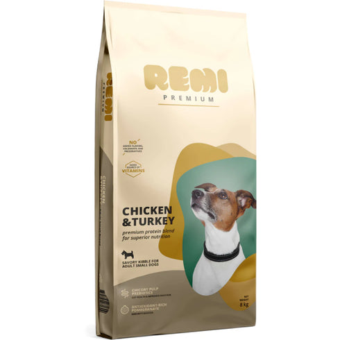 Hrana uscata pentru caini Remi Premium Dog Small Pui si Curcan 8kg