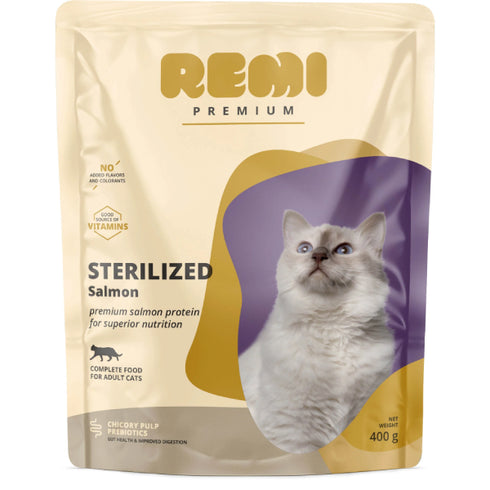 Hrana uscata pentru pisici Remi Premium Sterilized Somon 400g