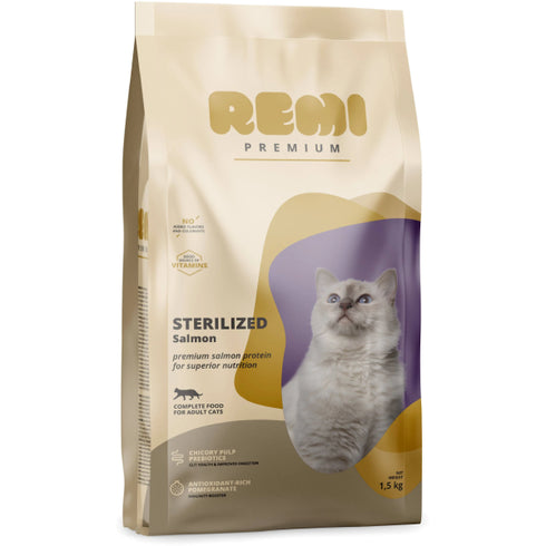 Hrana uscata pentru pisici Remi Premium Sterilized Somon 1.5kg