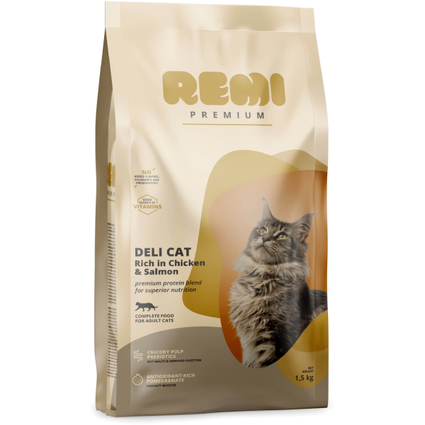 Hrana uscata pentru pisici Remi Premium Deli Pui si Somon 1.5kg