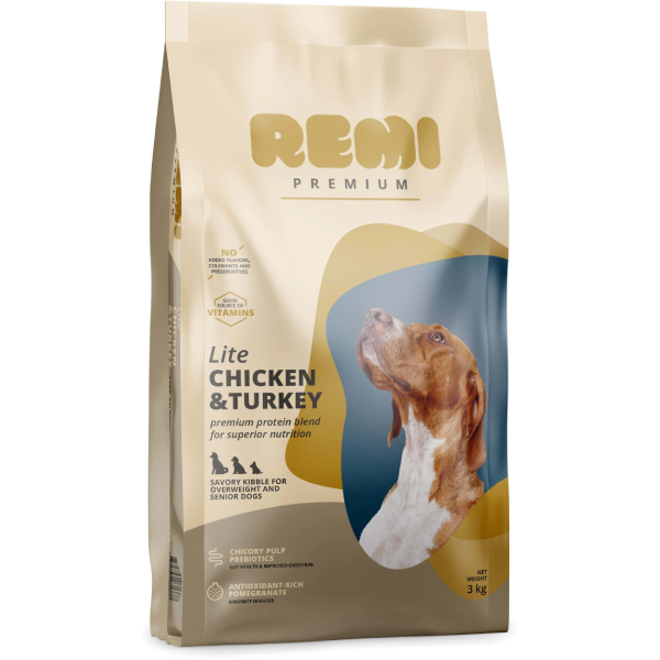 Hrana uscata pentru caini Remi Premium Lite Pui si Curcan 3kg