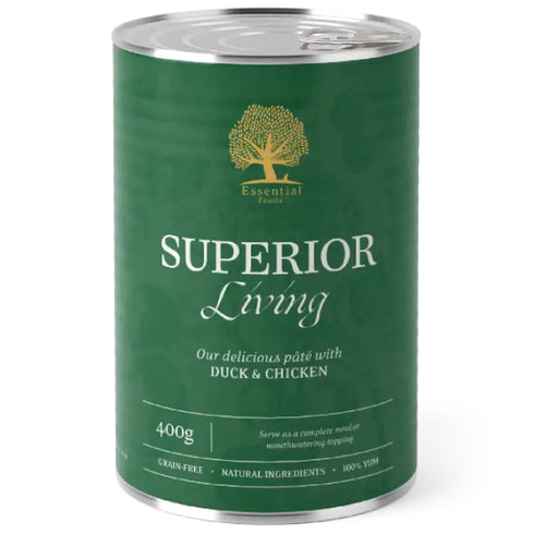 Hrana umeda pentru caini Essential Pate Superior Living Rata si pui 400g