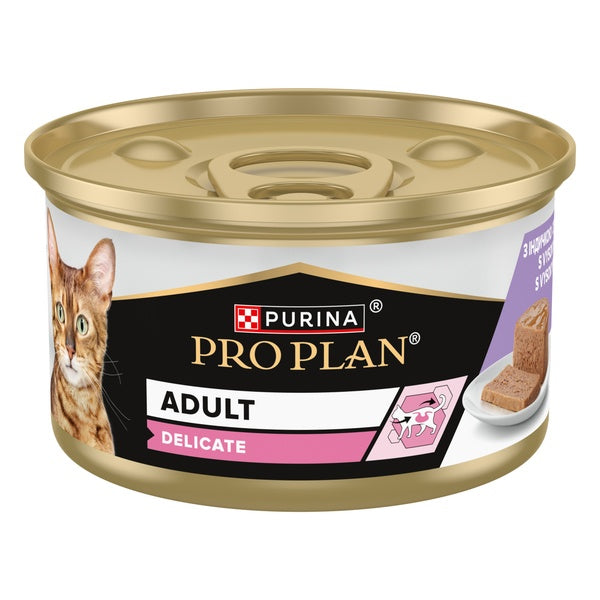 PURINA® PRO PLAN® DELICATE DIGESTION Adult, pate cu Curcan, hrană umedă pentru pisici, 85g