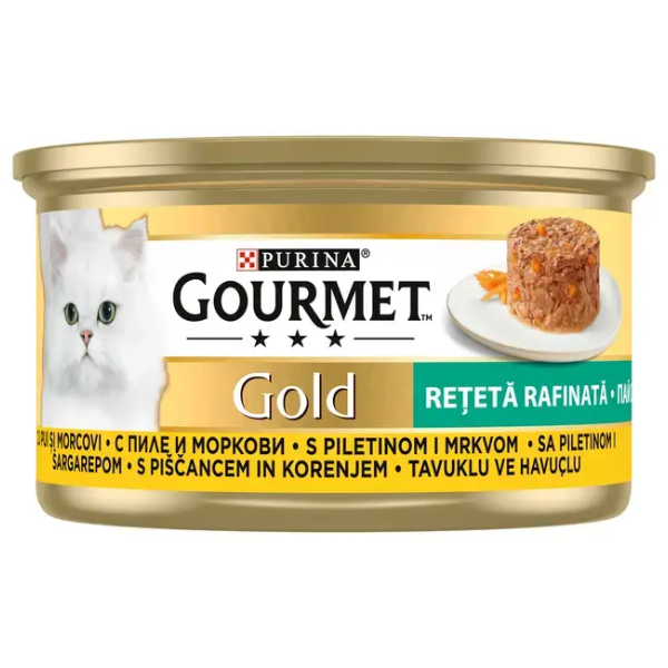 Hrana umeda pentru pisici Gourmet Savoury Cake Pui si Morcovi 85g
