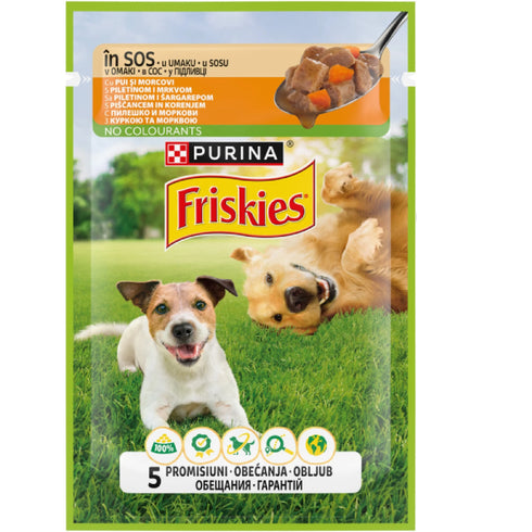 Hrana umeda pentru caini Purina Frieskies Pui si morcovi 85g