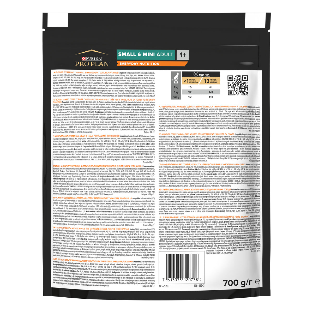 PRO PLAN® EVERYDAY NUTRITION Adult, bogat în pui, talie mică și foarte mică, hrană uscată pentru câini, 700g