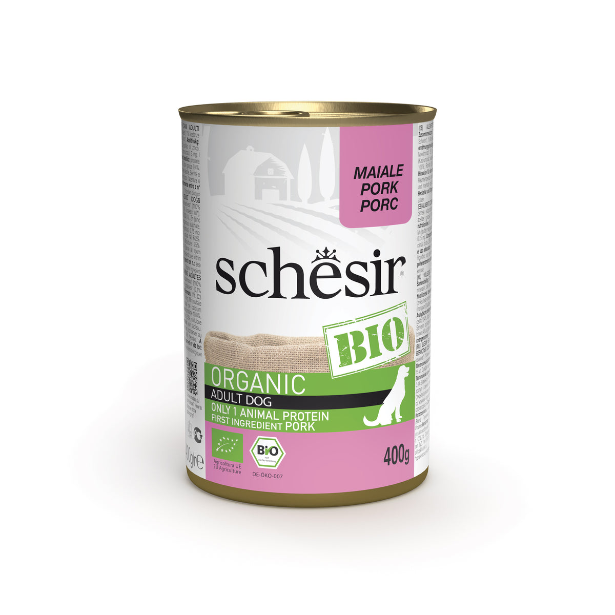 SCHESIR BIO Hrană umedă pentru câini cu porc, 400g