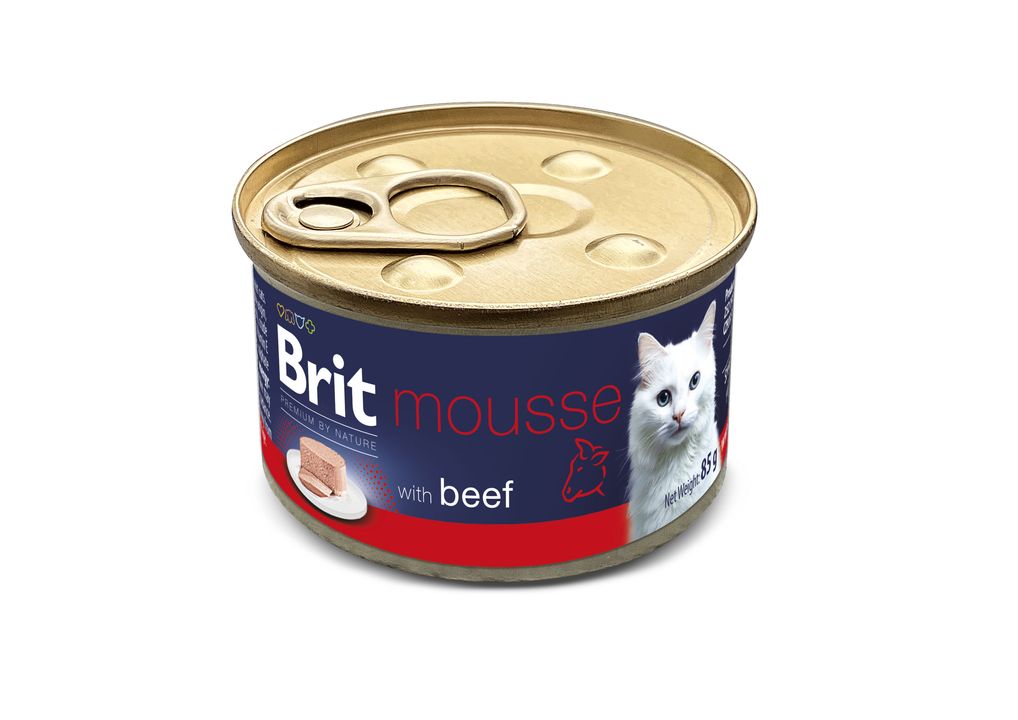Hrană umedă pentru pisici Brit Premium By Nature, mousse cu vita, 85g