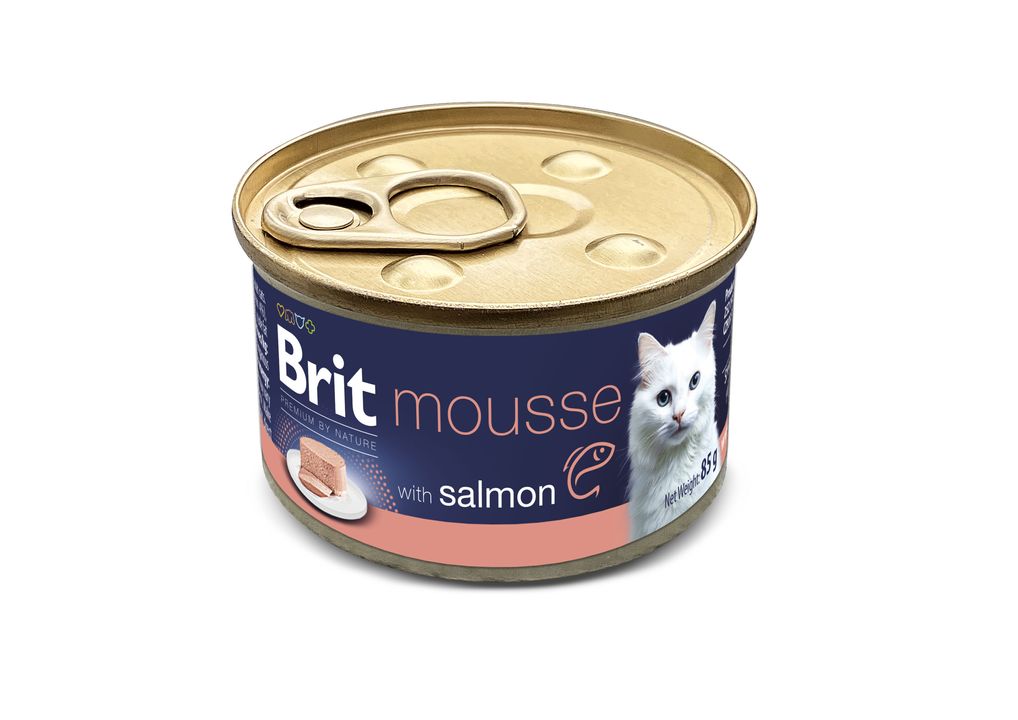 Hrană umedă pentru pisici Brit Premium By Nature, mousse cu somon, 85g
