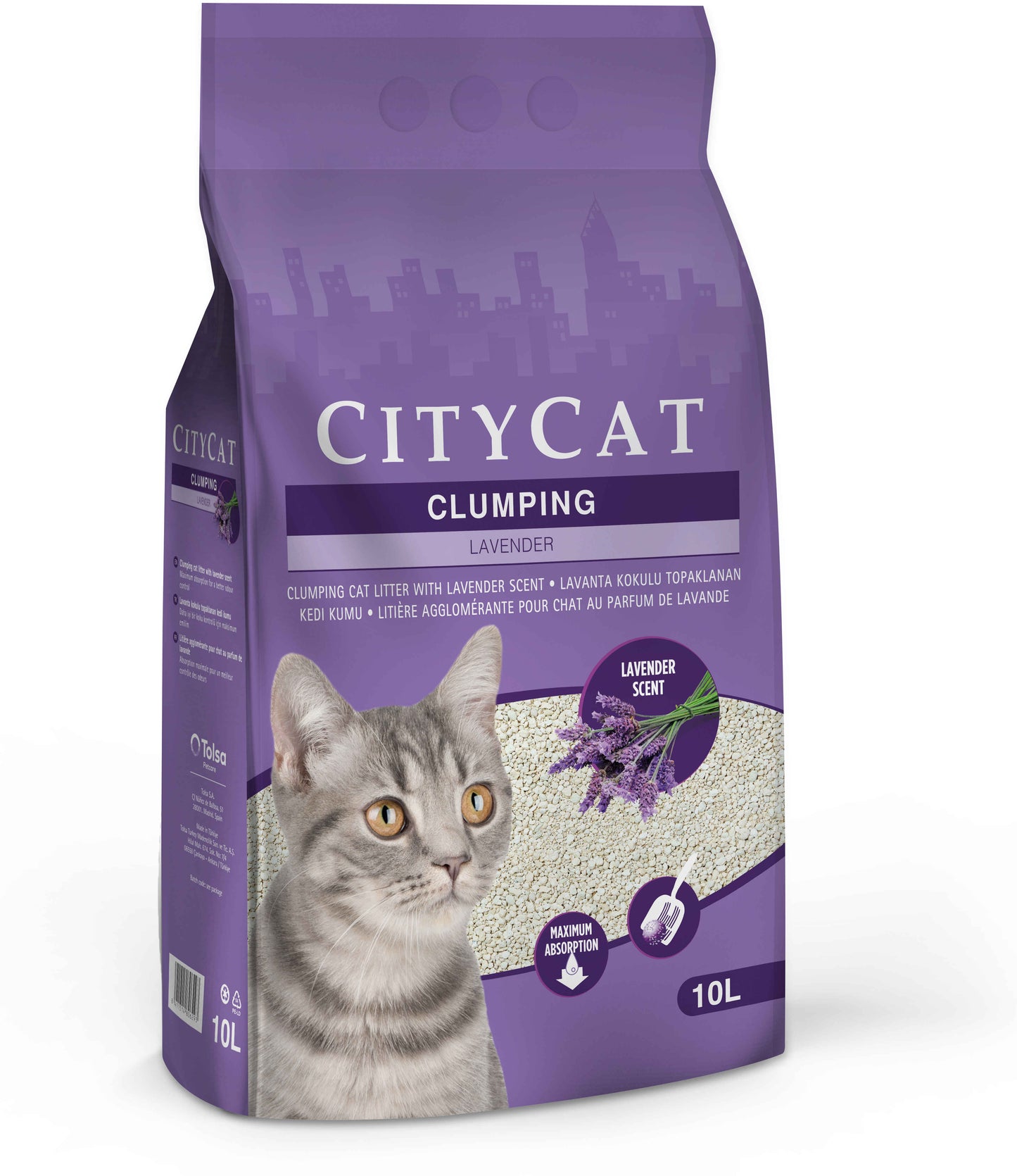 Nisip pentru litiera City Cat Clumping Lavender, nisip cu aroma de lavandă 10L/8,5kg
