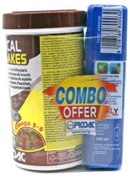 PRODAC COMBO Tropical Hrană pentru peşti tropicali,fulgi 250ml + Aquasana 100 ml