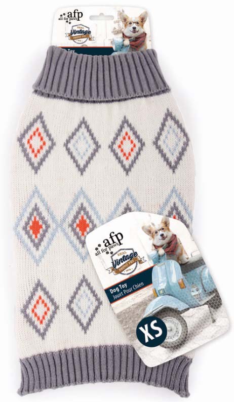ALL FOR PAWS VINTAGE Pulover pentru caini, model romburi, Gri