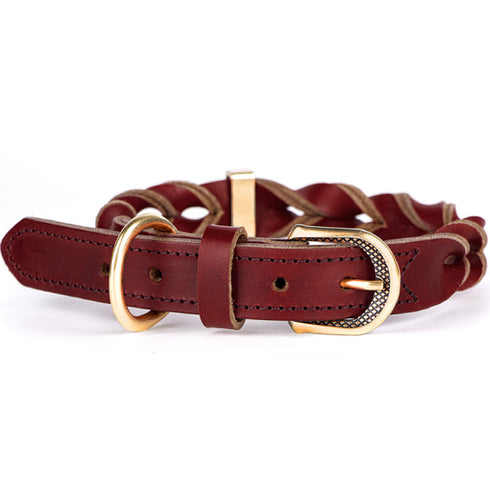 Zgarda din piele pentru caini MyFamily Ascot Rosu 30-36cm