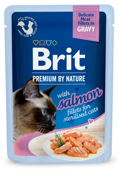 Hrana umeda pentru pisici Brit Premium Sterilised Delicate Fileuri Somon 85g