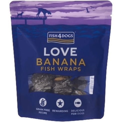 Recompensa pentru caini Fish4Dogs Love Snack Rulouri Banana&Piele peste 100g